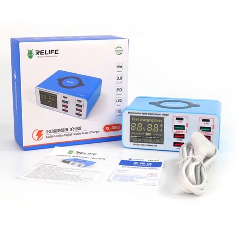 Сетевое зарядное устройство RELIFE RL-304S, 110 Вт, Quick Charge, Power Delivery (PD), с беспроводной зарядкой, 8 портов Превью 1