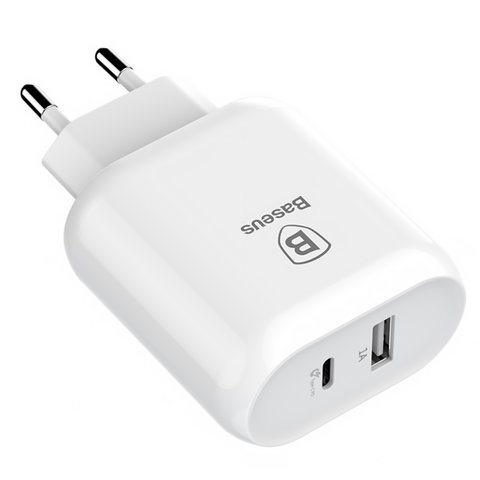 Adaptador de red Baseus BS-EUQC02, 32 W, Quick Charge, 220 V, (USB Type C entrada 5V 3A/9V 2.5A/12V 2A/15V 1.8A), (salidas USB 5V 1A), blanco, #CCALL-BG02 Vista previa  2