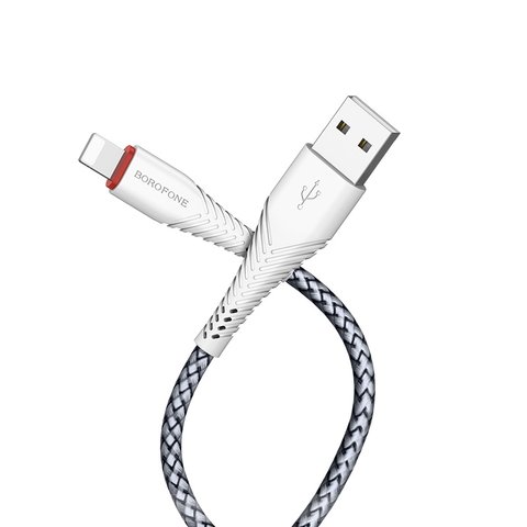 USB кабель Borofone BX25, USB тип-A, Lightning, 100 см, 2,4 А, білий, #6931474703460 Прев'ю 1