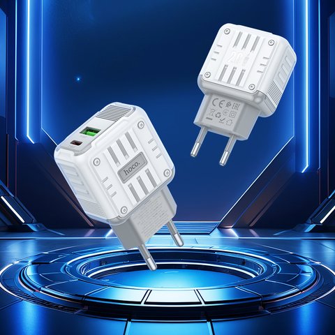 Мережевий зарядний пристрій Hoco C135A, 20 Вт, Quick Charge, Power Delivery (PD), білий, 2 порта, #6942007627221 Прев'ю 2